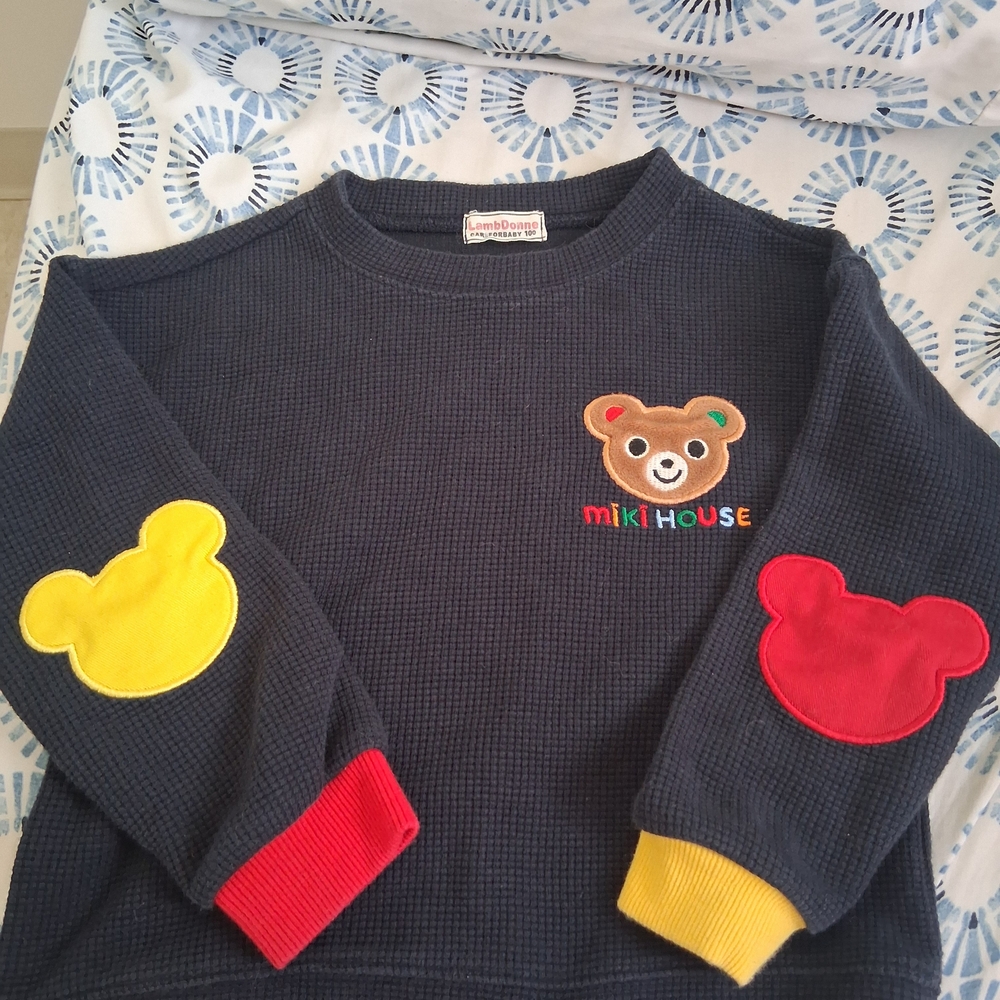 Miki House Navy Sweatshirt with Bear Patch